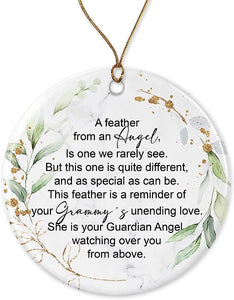 In Memory Memorial Grammy Ornament - A Feather From A Guardian Angel - Sympathy Gift In Remembrance Of Loss Of Grammy - Keepsake Remembrance Of Grammy Printed On Both Sides