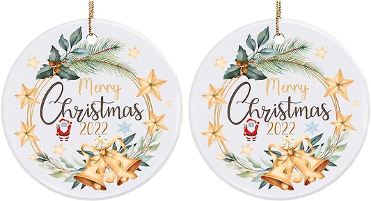 2 Packs  Delucky Christmas Ornaments, Double-Sided Ceramics Ornaments, Funny Commemorative Ornaments & Gift, Christmas Tree Decorations, Merry Xmas For Family & Friends, 2 Packs