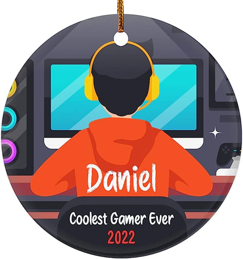 Hyturtle Personalized Christmas Ornament Tree Hanging Decoration Gift For Video Gamer Game Lover Player Him Dad Husband Son Boyfriend Men - Coolest Gamer Ever Custom Name Acrylic Circle Ornament