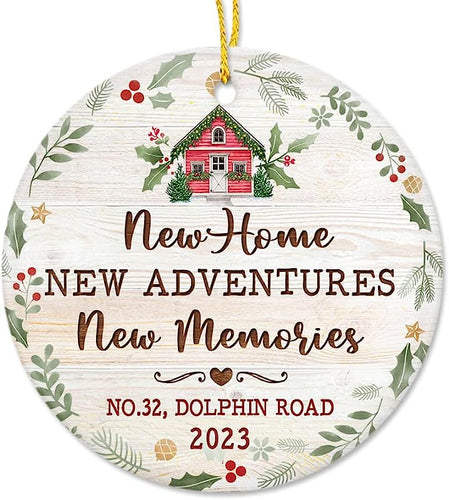 Theunifury Custom New Home Ornament  - Personalized Housewarming Decorations For New Home Christmas Ornaments With Address - New Home New Adventures New Memories Green