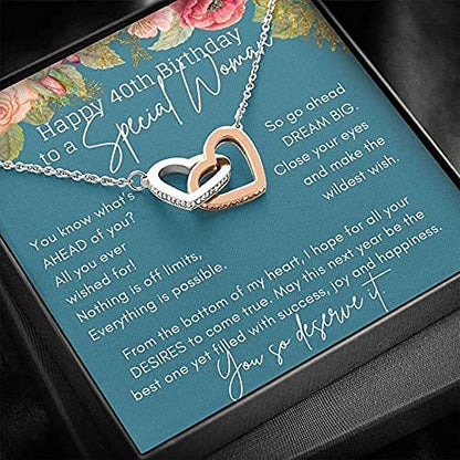 40th birthday necklace gift ideas for woman Daughter Best friend Girlfriend message card Interlocking Hearts