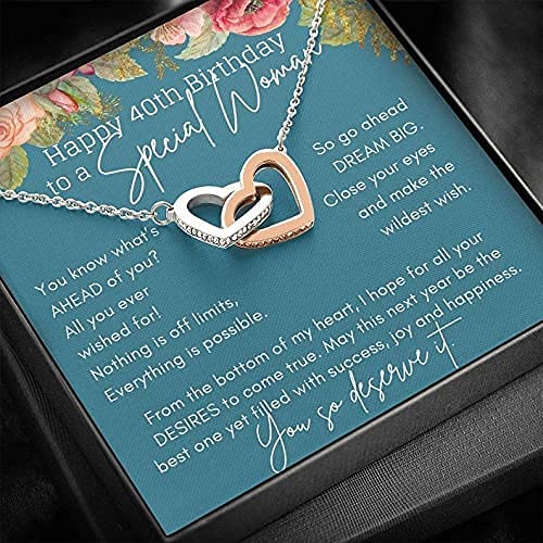 40th birthday necklace gift ideas for woman Daughter Best friend Girlfriend message card Interlocking Hearts