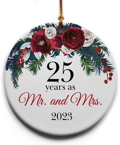 25 Years As Mr. And Mrs. Ceramic Christmas Tree Ornament Collectible Holiday Keepsake 2.875