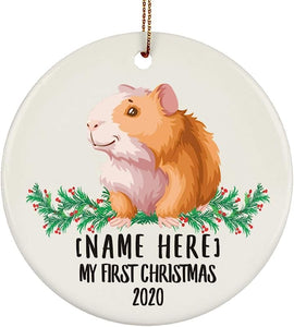 Personalized Name Custom Year Guinea Pig Cute New Years 2024 Decorations Gifts First  Christmas Tree Ornaments Ceramic Circle