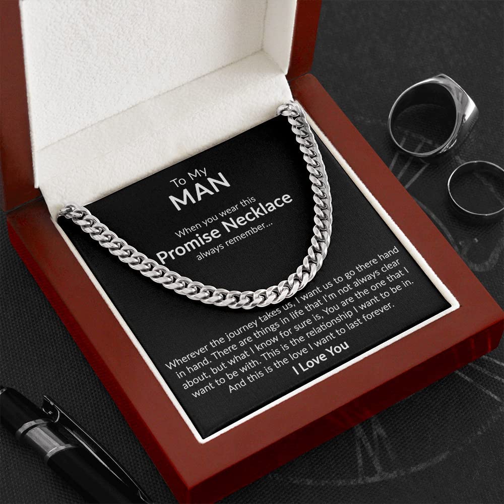 To My Man Promise Necklace Cuban Link Chain Necklace With Message Card Gift For Him From Her, Wedding gift, Valentine Day, Birthday