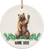 Funny Gift Bear Friendly Personalized Name Gifts  Christmas Tree Ornaments Circle Ceramic