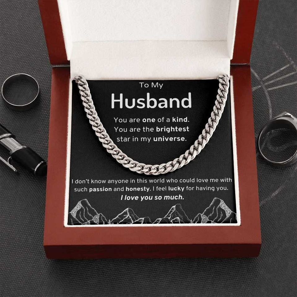 To My Husband Cuban Link Chain Necklace for Husband from Wife Husband Anniversary Husband Valentines Gift from Wife