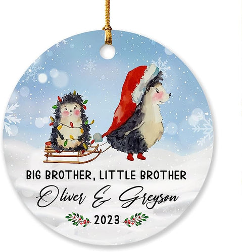 Personalized Big Brother Little Brother Ornament, Hedgehog Siblings Christmas Ornament , Custom Name  Xmas Tree Decorations For Baby Kids Boy Girl Sisters Brothers Twins, Xmas Decorations