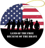 Land Of The Free Because Of The Brave Porcelain Ornament Military Wreath Ceramic Round Ornament Holiday Present Keepsake Gift For Best Friends New Year Baby Shower Christmas Tree Decor