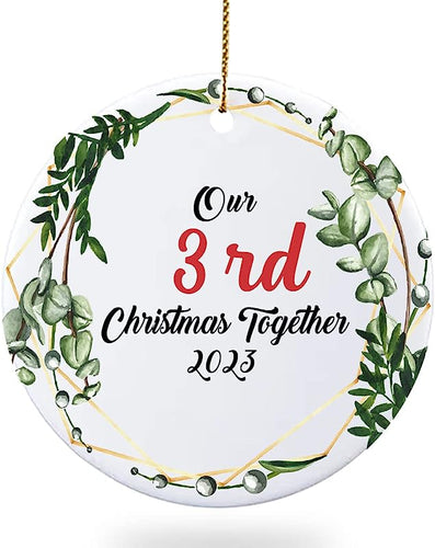 Unique Our 3Rd Christmas Together  Ornament, Third Years Married Wedding Anniversary Circle Ceramic Ornaments For Couples Husband Wife, Funny Xmas Tree Hanging Party Celebration Home Decor Gifts