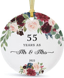 55Th Anniversary Wedding Ornament  Christmas Hanging For Couple,55 Years As Mr And Mrs,Wedding Gift For Parent,Ceramic Ornament For 55Th Husband&Wife Married Decoration With Ribbon,Gift Box (2.9")