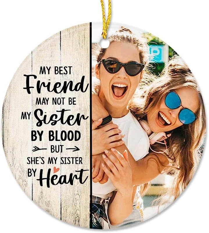 The Unifury Personalized Best Friend Ornament  - Best Friend Xmas Gifts - Besties Ornaments - Bff Ornament - Friendship Gift Keepsake - Not Sisters By Blood But Sisters By Heart Gifts
