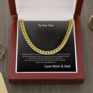 To My Son - Gift From Mom & Dad Gift - Cuban Link Chain Necklace With Message Card Gift For Husband Or Boyfriend Gift