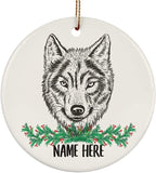 Personalized Name Wolf Gifts  Christmas Tree Ornaments Circle Ceramic