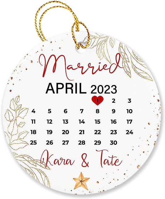 Just Married Christmas Ornament, Personalized Calendar Married Ornament For Dating Anniversary Christmas, Custom Date Couple & Name Ornament Gift For Couple Newlywed, Wedding Decoration Gifts