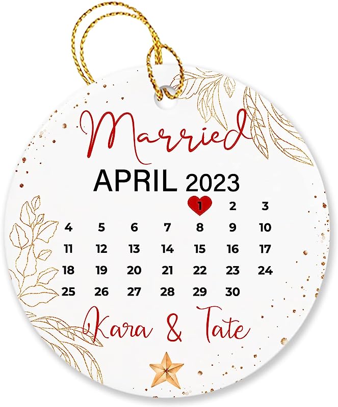 Just Married Christmas Ornament, Personalized Calendar Married Ornament For Dating Anniversary Christmas, Custom Date Couple & Name Ornament Gift For Couple Newlywed, Wedding Decoration Gifts