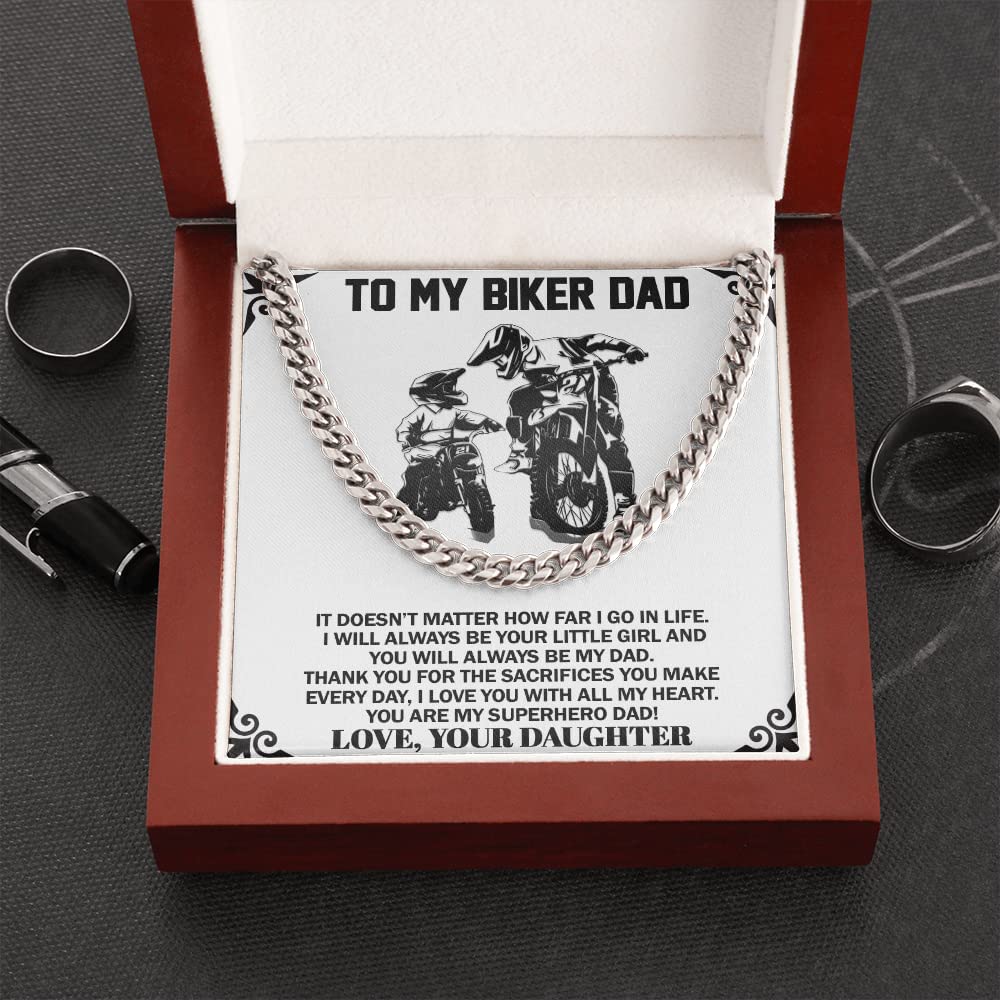 To My Biker Dad Cuban Link Chain Necklace Gift For Biker DadMotorcycle Life Gift From Your Daughter Necklace Gift