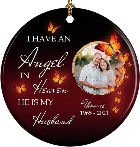 Personalized Memorial Circle Ceramic Ornament ,Photo Change Upload , Custom Name , Sympathy Gifts - Bereavement Gifts - Family Remembrance Loss Gift For Lost Loved One (Butterfly I Call Him )