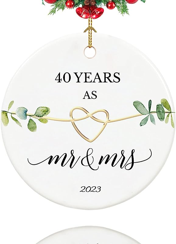 40Th Anniversary Ornament, Gifts For 40Th Wedding Anniversary, 40 Year Anniversary Couple Gifts For Parents, Couple,2.9" Ceramic 40 Year As Mr And Mrs Christmas Ornament 
