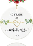 40Th Anniversary Ornament, Gifts For 40Th Wedding Anniversary, 40 Year Anniversary Couple Gifts For Parents, Couple,2.9" Ceramic 40 Year As Mr And Mrs Christmas Ornament 