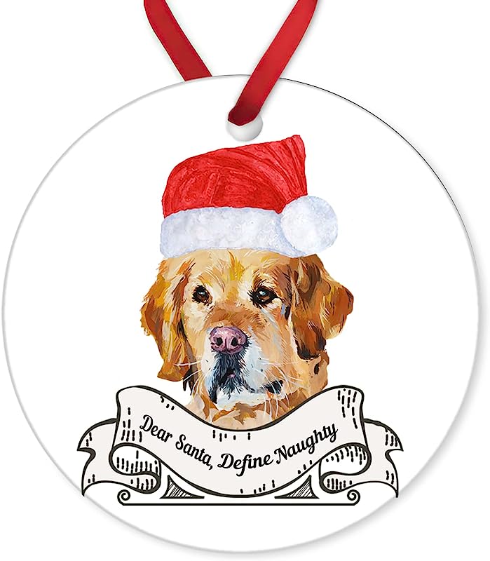 Aroggeld Golden Retriever Christmas Ceramic Ornament Wreath Round Porcelain Keepsake Christmas Tree Decoration Double-Sided Wedding Holidays Party, White-Style-5, 3 Inch