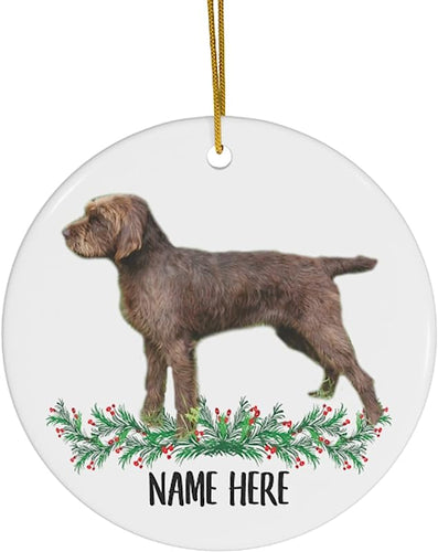 Funny Personalized Name Pudelpointer Brown Gifts  Christmas Tree Ornaments Circle Ceramic
