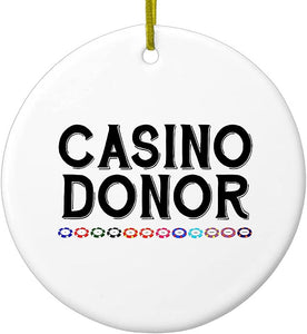 Hanging Ceramic Christmas Tree Ornament With Gold String - Great Gift/Present - 2 3/4 Inch Diameter - Casino Donor - Blackjack Gambling