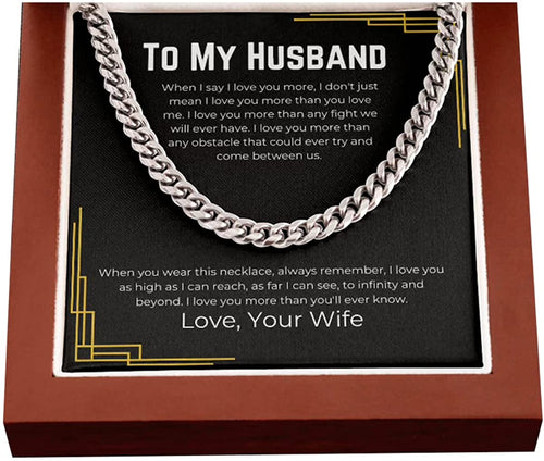 To My Husband Cuban Chain Necklace, Husband Necklace from Wife, Wife Husband Necklace Chain, Birthday Gift for Men