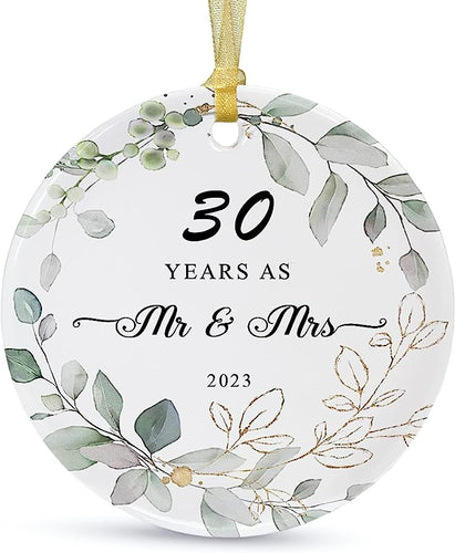 30Th Wedding Gift For Parents Couple happy 30Th Anniversary Ornament  Christmas Hanging，30 Years As Mr And Mrs Anniversary Ceramic Keepsake