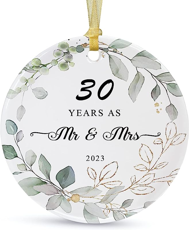 30Th Wedding Gift For Parents Couple happy 30Th Anniversary Ornament  Christmas Hanging，30 Years As Mr And Mrs Anniversary Ceramic Keepsake