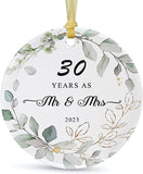 30Th Wedding Gift For Parents Couple happy 30Th Anniversary Ornament  Christmas Hanging，30 Years As Mr And Mrs Anniversary Ceramic Keepsake