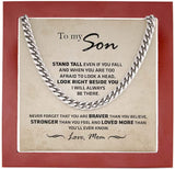 To My Son from Mom Necklace Stand tall even if you fall - Son Jewelry, Cuban Chain Necklace for Son, Mother to Son Gifts