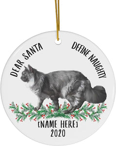 Lovesout Funny Personalized Name Maine Coon Cat Gray Dear Santa Define Naughty Gifts  Christmas Tree Ornaments White Ceramic Circle