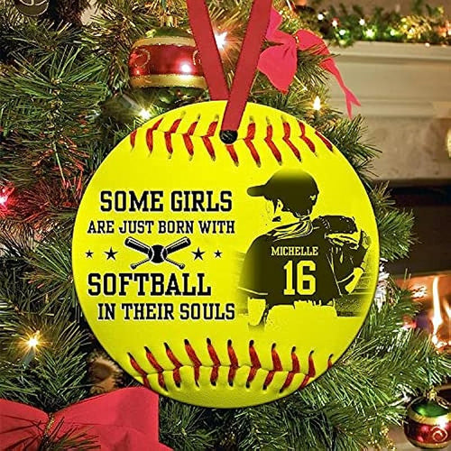 Personalized Softball Girls With Softball In Their Souls Circle Ornament Ceramic Ornaments Christmas Tree Hanging Pine Tree Decorations On5, Multicolor