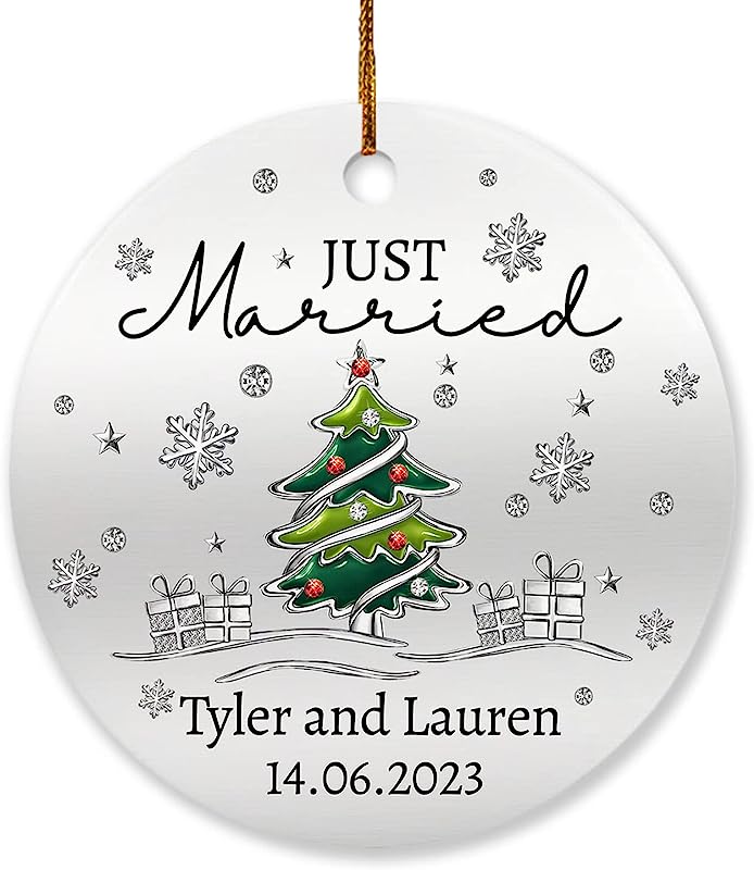 Just Married Ornaments Printed Christmas Tree , 1St Xmas Married Tree Ornament Personalized Custom Names, Just Married Xmas Ornament , Custom Couple Ornaments  Xmas Gifts For Newlywed