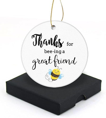 Thanks For Beeing A Great Friend Christmas Ornament  Round Christmas Tree Ornaments Keepsake Gifts For Friends Home Decor Flat Circle Ceramic Ornament 3