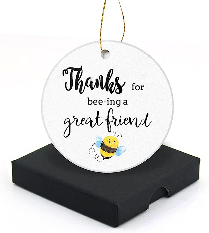 Thanks For Beeing A Great Friend Christmas Ornament  Round Christmas Tree Ornaments Keepsake Gifts For Friends Home Decor Flat Circle Ceramic Ornament 3" With A Gift Box