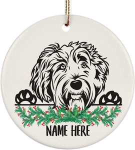 Personalized Name Labradoodle Gifts  Christmas Tree Ornaments Circle Ceramic