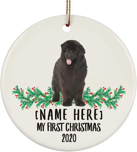 Lovesout Personalized Name Custom Year Newfoundland Dog Brown New Years 2024 Decorations Gifts First  Christmas Tree Ornaments Ceramic Circle