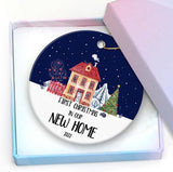 New Home Christmas Ceramic Ornament -First Christmas In Our New Home Ornament, Housewarming Custom New Home Keepsake Ceramic Ornaments Christmas Tree Hanging 3" Xmas Ornament With A Gift Box