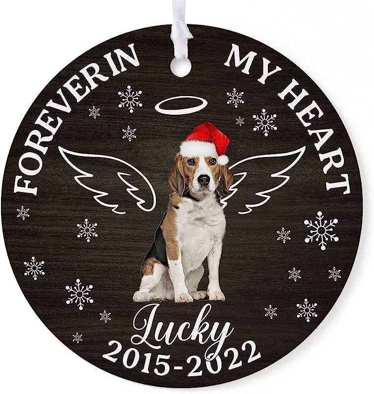 Personalized Beagle Ornaments Forever In My Heart Ending Memorial Gifts For Dog Lovers Dogs Owners Loss Christmas Ceramic Ornament Circle White 2.9" Decorations