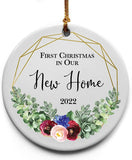 1St Christmas As Mr. And Mrs. -Succulent- Ceramic Christmas Tree Ornament Holiday Keepsake 2.875" Round Ornament In Gift Box With Bow-Wedding