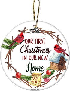 Our First Christmas In Our New Home  Ornament, Cardinal Bird Couple Ornament, Housewarming Gift, New Home Ornament - 2.8" Ceramic Ornament