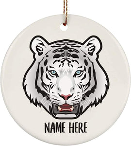 Funny Gift White Bengal Tiger Head Personalized Name Gifts  Christmas Tree Ornaments Circle Ceramic