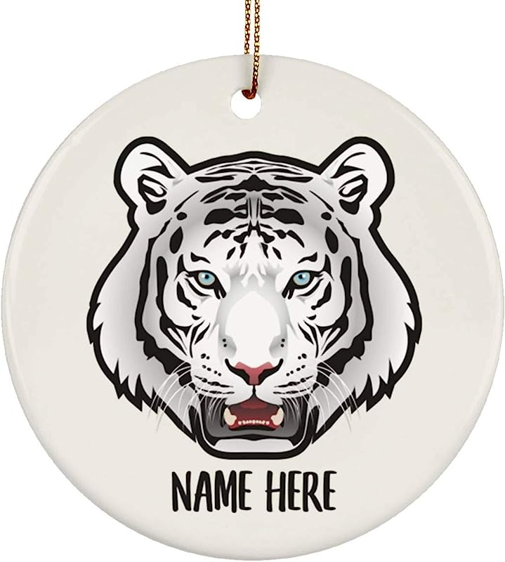 Funny Gift White Bengal Tiger Head Personalized Name Gifts  Christmas Tree Ornaments Circle Ceramic