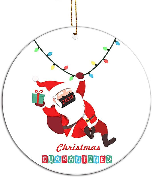  Christmas Ornament,Santa Wearing Mask  Christmas Tree Ornament, Funny Xmas Gift, Quarantine Xmas Gifts Presents, Tree Decoration Hilarious Funny, Ceramic Stocking Stuffer Gift