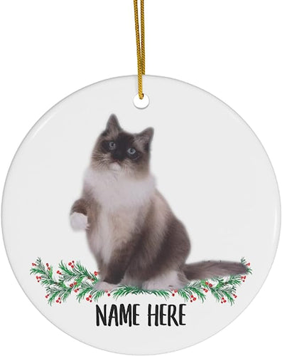 Funny Personalized Name Ragdoll Cat Seal Gifts  Christmas Tree Ornaments Circle Ceramic