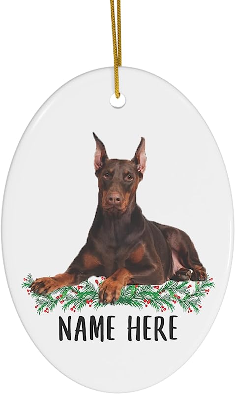 Funny Doberman Pinscher Choco Tan Personalized Name Gifts  Christmas Tree Ornaments Oval Ceramic