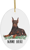 Funny Doberman Pinscher Choco Tan Personalized Name Gifts  Christmas Tree Ornaments Oval Ceramic