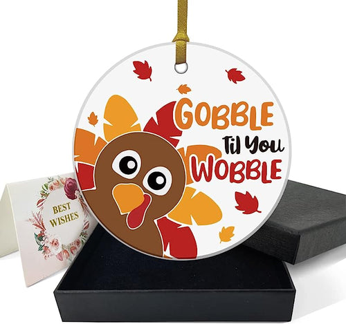 Fall Thanksgiving Tree Ornaments Gobble Till You Wobble Thanksgiving Home Office Tree Decorations Sign Round Plaque Gifts For Turkey 3